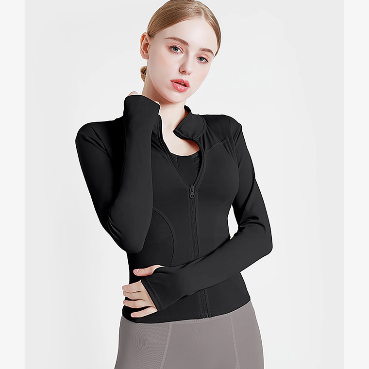 Chaqueta nueva para mujer, ropa de Yoga, abrigo para mujer, redondo, elástico alto, ejercicio, Yoga, Fitness, manga larga, cuello levantado, Tops de Yoga finos 44