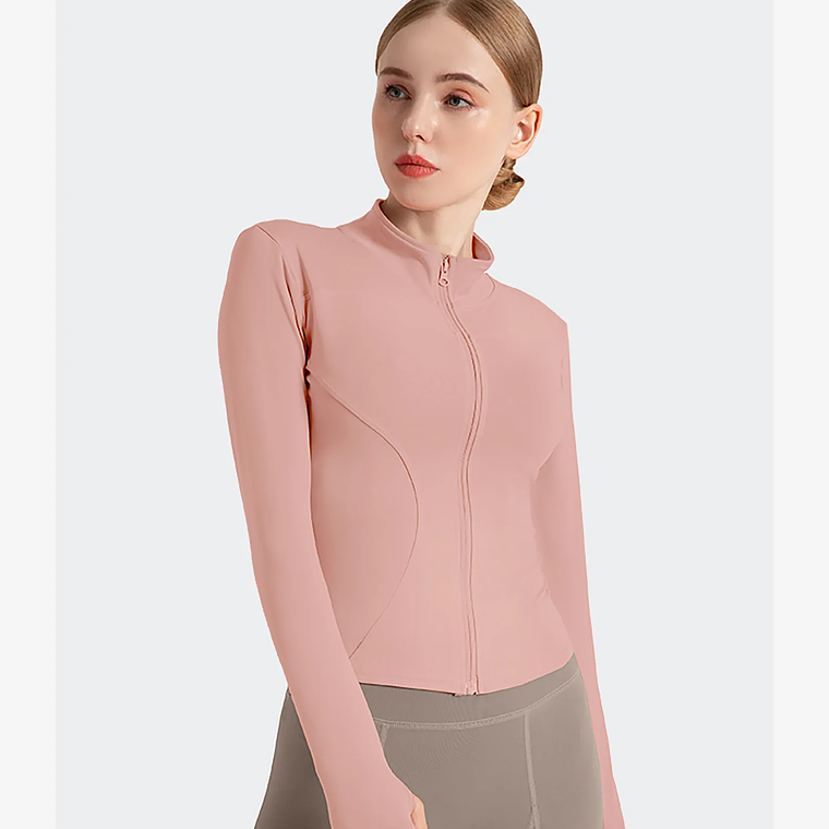 Chaqueta nueva para mujer, ropa de Yoga, abrigo para mujer, redondo, elástico alto, ejercicio, Yoga, Fitness, manga larga, cuello levantado, Tops de Yoga finos 50