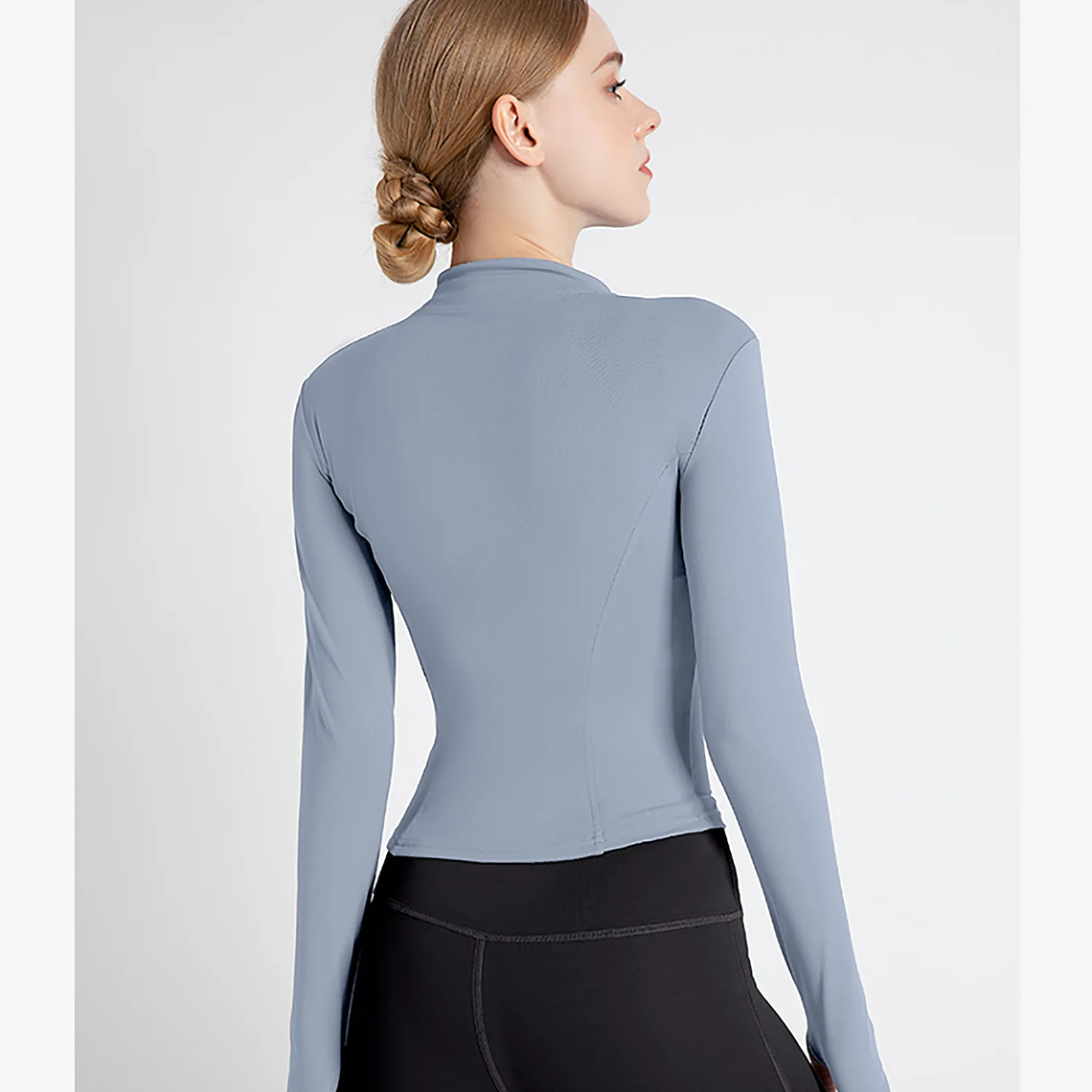 Chaqueta nueva para mujer, ropa de Yoga, abrigo para mujer, redondo, elástico alto, ejercicio, Yoga, Fitness, manga larga, cuello levantado, Tops de Yoga finos 53