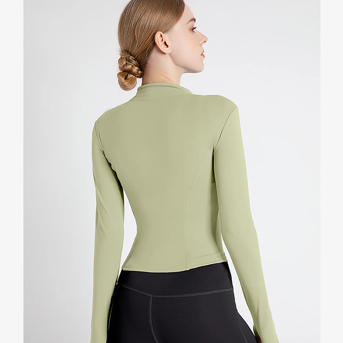 Chaqueta nueva para mujer, ropa de Yoga, abrigo para mujer, redondo, elástico alto, ejercicio, Yoga, Fitness, manga larga, cuello levantado, Tops de Yoga finos 55