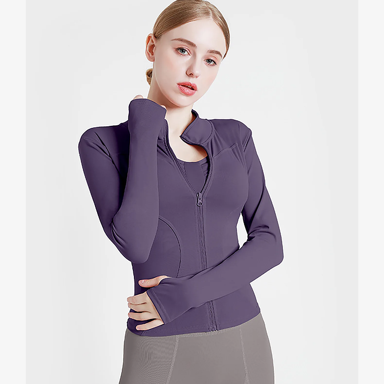 Chaqueta nueva para mujer, ropa de Yoga, abrigo para mujer, redondo, elástico alto, ejercicio, Yoga, Fitness, manga larga, cuello levantado, Tops de Yoga finos 56