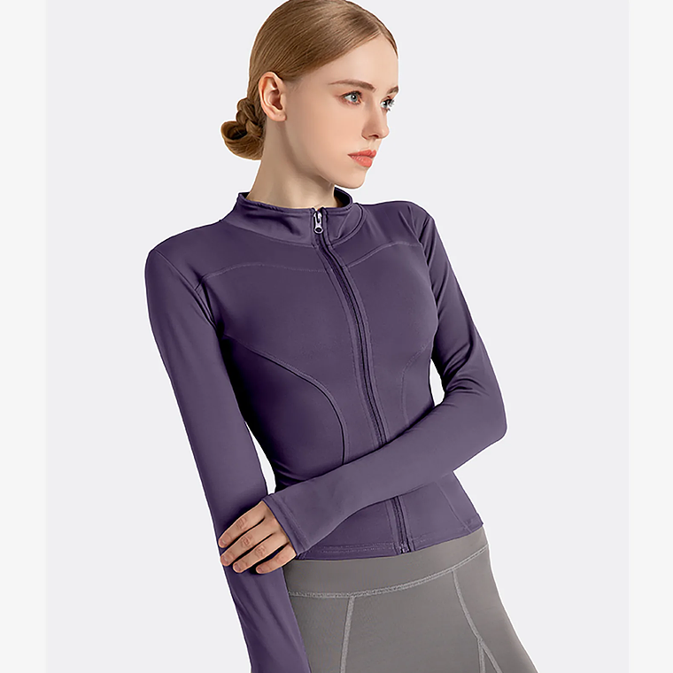 Chaqueta nueva para mujer, ropa de Yoga, abrigo para mujer, redondo, elástico alto, ejercicio, Yoga, Fitness, manga larga, cuello levantado, Tops de Yoga finos 57