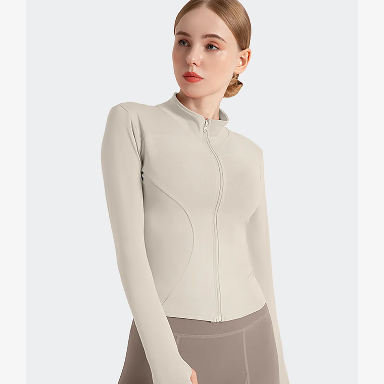 Chaqueta nueva para mujer, ropa de Yoga, abrigo para mujer, redondo, elástico alto, ejercicio, Yoga, Fitness, manga larga, cuello levantado, Tops de Yoga finos 58