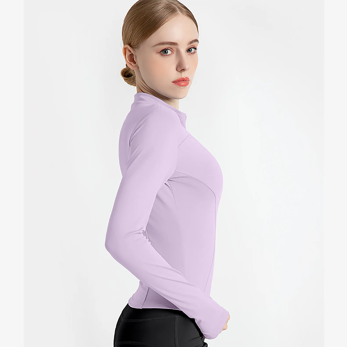 Chaqueta nueva para mujer, ropa de Yoga, abrigo para mujer, redondo, elástico alto, ejercicio, Yoga, Fitness, manga larga, cuello levantado, Tops de Yoga finos 63