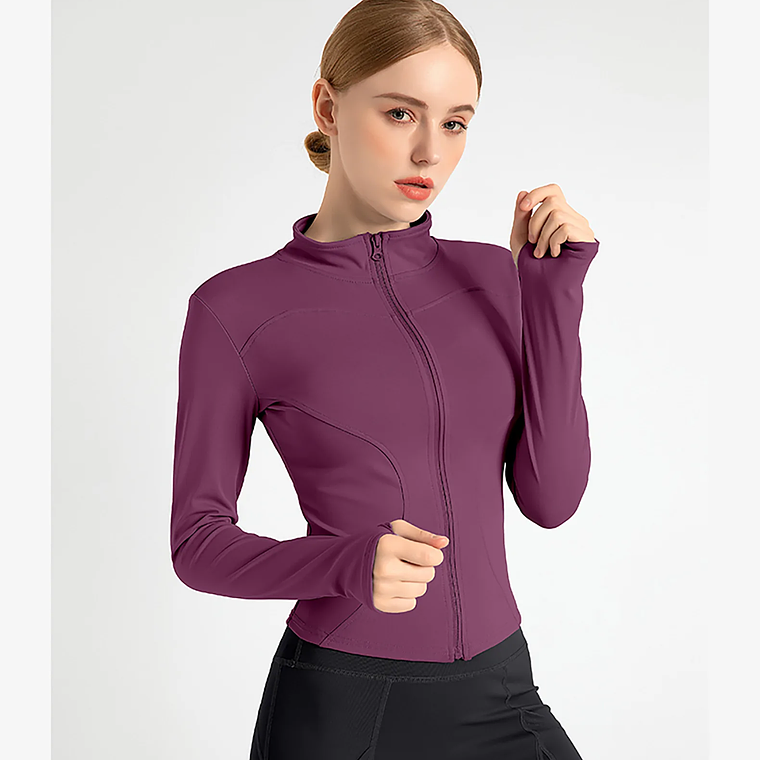 Chaqueta nueva para mujer, ropa de Yoga, abrigo para mujer, redondo, elástico alto, ejercicio, Yoga, Fitness, manga larga, cuello levantado, Tops de Yoga finos 64
