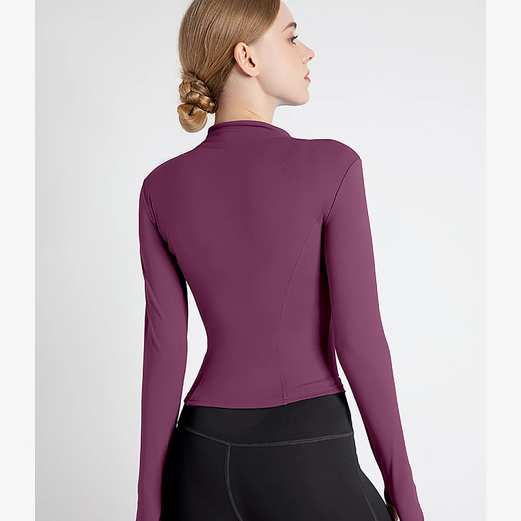 Chaqueta nueva para mujer, ropa de Yoga, abrigo para mujer, redondo, elástico alto, ejercicio, Yoga, Fitness, manga larga, cuello levantado, Tops de Yoga finos 65