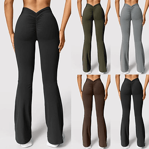 Pantalones acampanados a la moda para mujer, pantalones deportivos con cintura trasera en V, cintura alta, nalgas hermosas, pantalones deportivos, color sólido, ajustados La