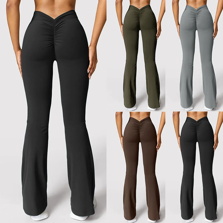 Pantalones acampanados a la moda para mujer, pantalones deportivos con cintura trasera en V, cintura alta, nalgas hermosas, pantalones deportivos, color sólido, ajustados La 1