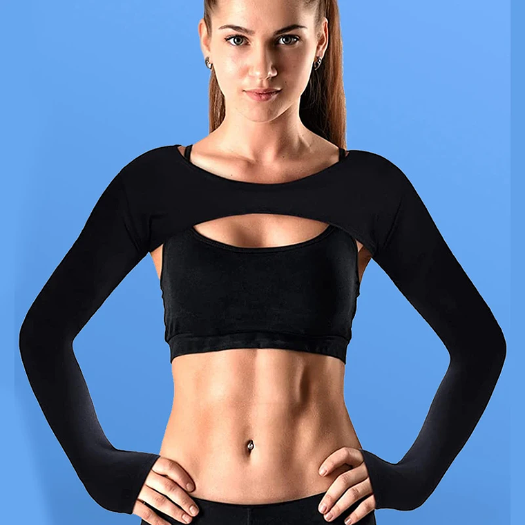 Top corto de manga larga para mujer, Top corto de entrenamiento para gimnasio, camisas recortadas de entrenamiento con frente abierto para Fitness y deportes, ultrafino y Sexy 3