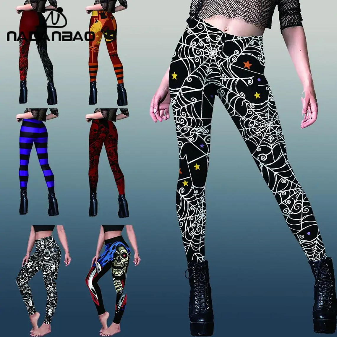 Nadanbao-mallas deportivas de Halloween para mujer, Leggings con estampado 3D Digital de Calavera, pantalones elásticos sexys, ajustados de cintura alta, novedad 1