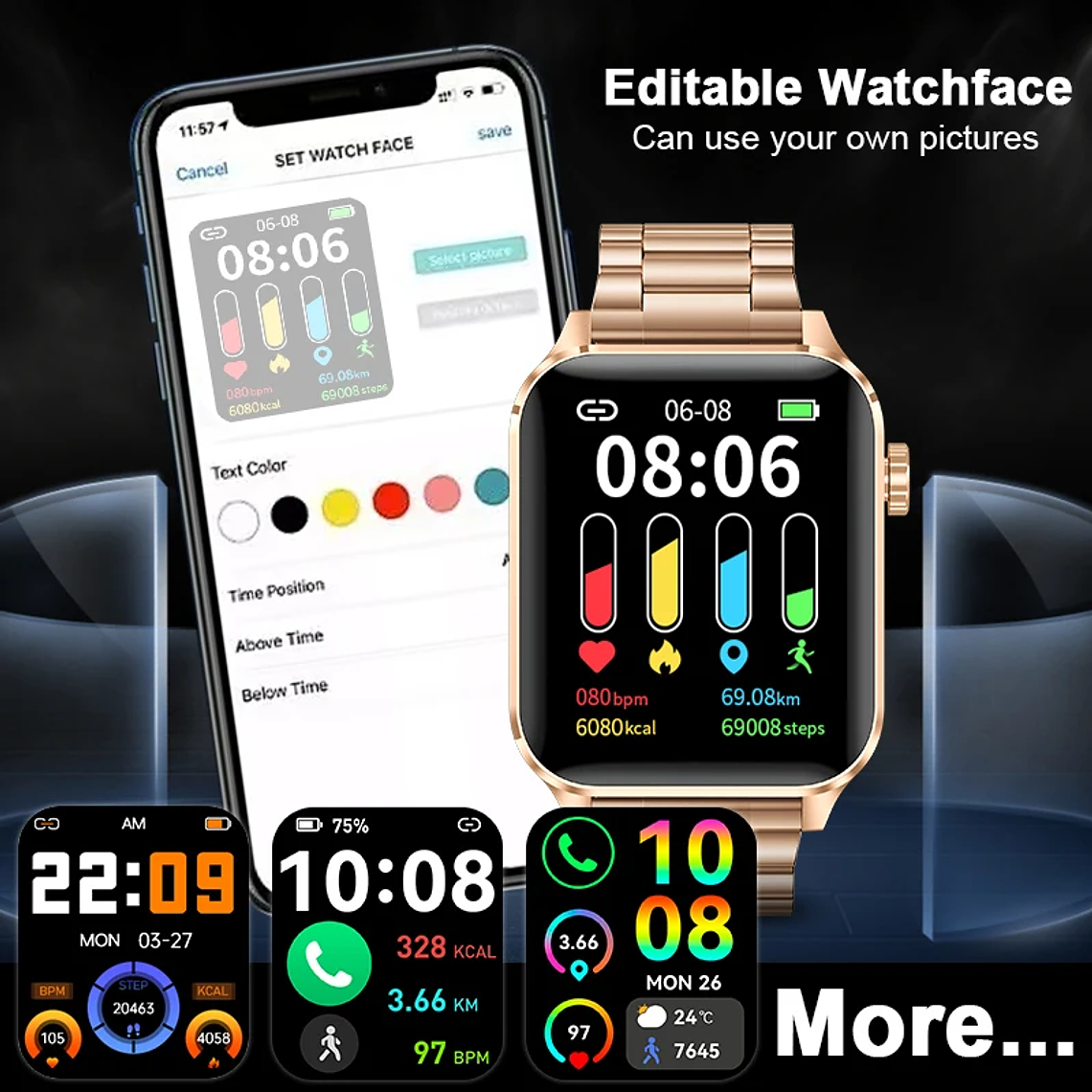 Reloj inteligente LIGE para hombres y mujeres, reloj inteligente deportivo de lujo con pantalla completamente táctil, resistente al agua, para Xiaomi, Huawei, Android, iOS, iPhone 3