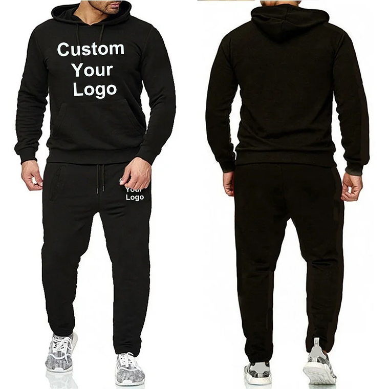 Personaliza tu logotipo sudaderas con capucha pantalones 2 unids/set sudadera pantalones de chándal gimnasios masculinos Fitness Tops pantalones Joggers ropa deportiva chándales 17