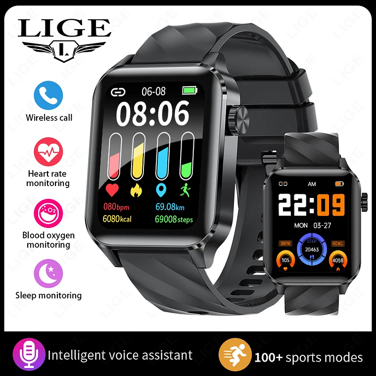 Reloj inteligente LIGE para hombres y mujeres, reloj inteligente deportivo de lujo con pantalla completamente táctil, resistente al agua, para Xiaomi, Huawei, Android, iOS, iPhone 8