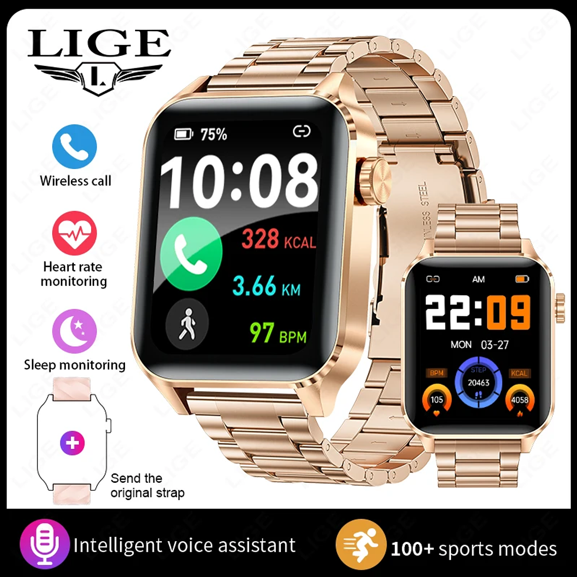 Reloj inteligente LIGE para hombres y mujeres, reloj inteligente deportivo de lujo con pantalla completamente táctil, resistente al agua, para Xiaomi, Huawei, Android, iOS, iPhone 11