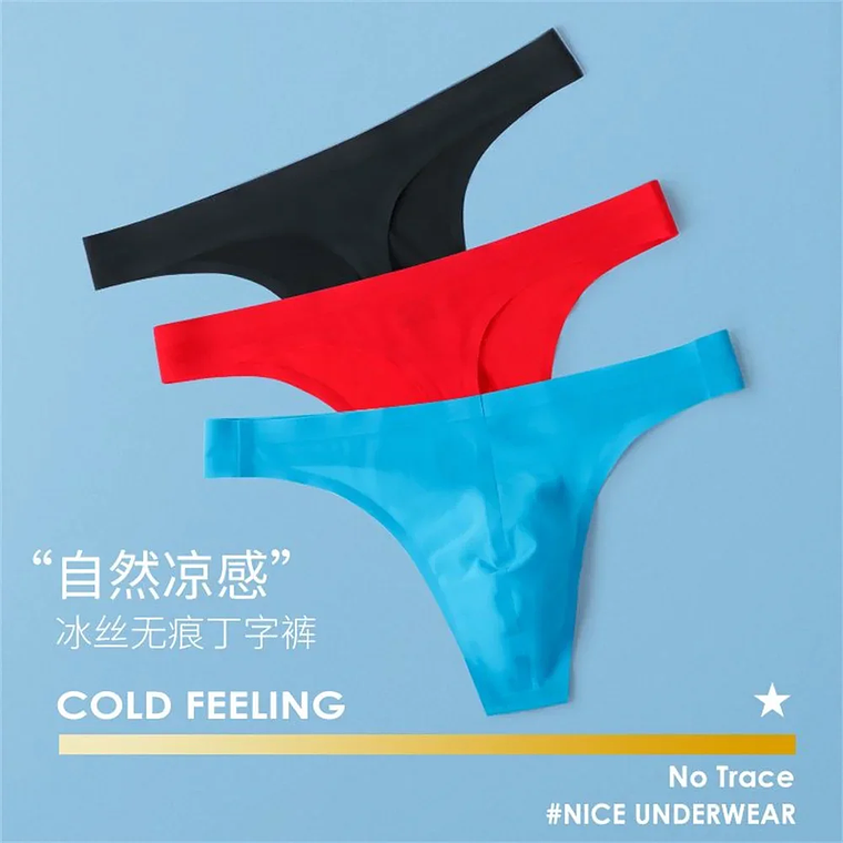 Ropa interior ultrafina convexa en U para hombre, Tanga con bolsa de seda helada, Tanga deportiva sin costuras para Fitness, cintura baja de talla grande, 3 uds. 12