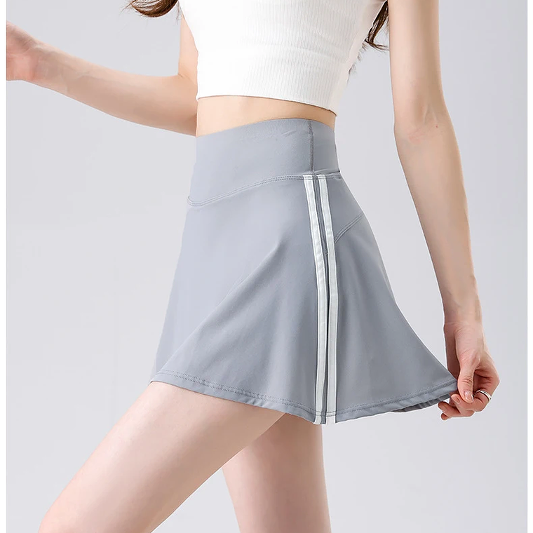 BIVIGAOS verano doble raya deporte tenis faldas cortas mujeres falso dos piezas estiramiento correr Fitness Golf A-line Yoga Mini falda 25