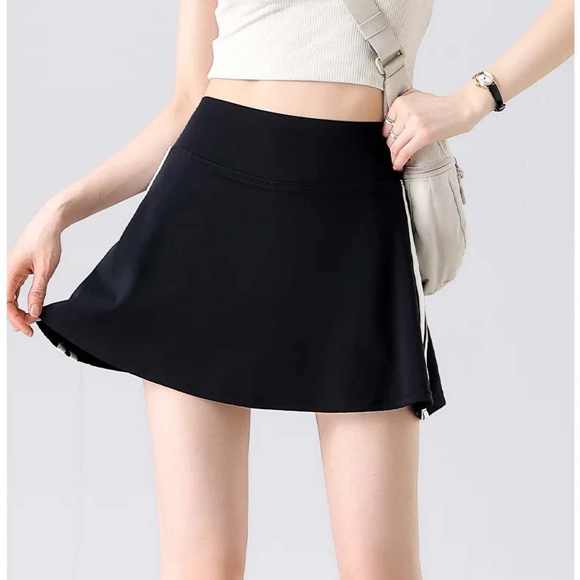 BIVIGAOS verano doble raya deporte tenis faldas cortas mujeres falso dos piezas estiramiento correr Fitness Golf A-line Yoga Mini falda 30