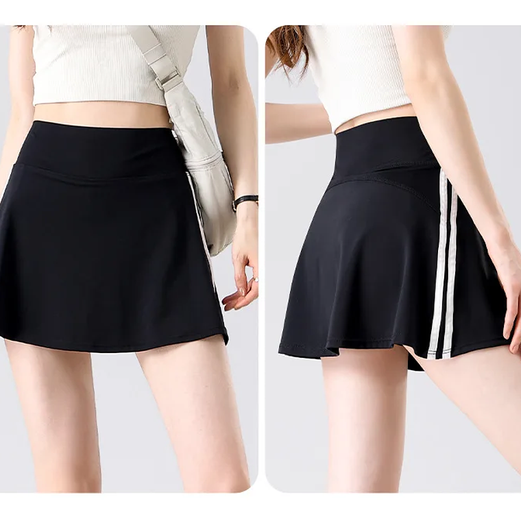 BIVIGAOS verano doble raya deporte tenis faldas cortas mujeres falso dos piezas estiramiento correr Fitness Golf A-line Yoga Mini falda 31