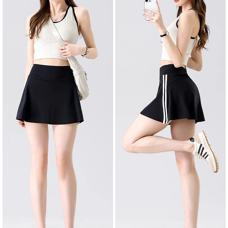 BIVIGAOS verano doble raya deporte tenis faldas cortas mujeres falso dos piezas estiramiento correr Fitness Golf A-line Yoga Mini falda 32
