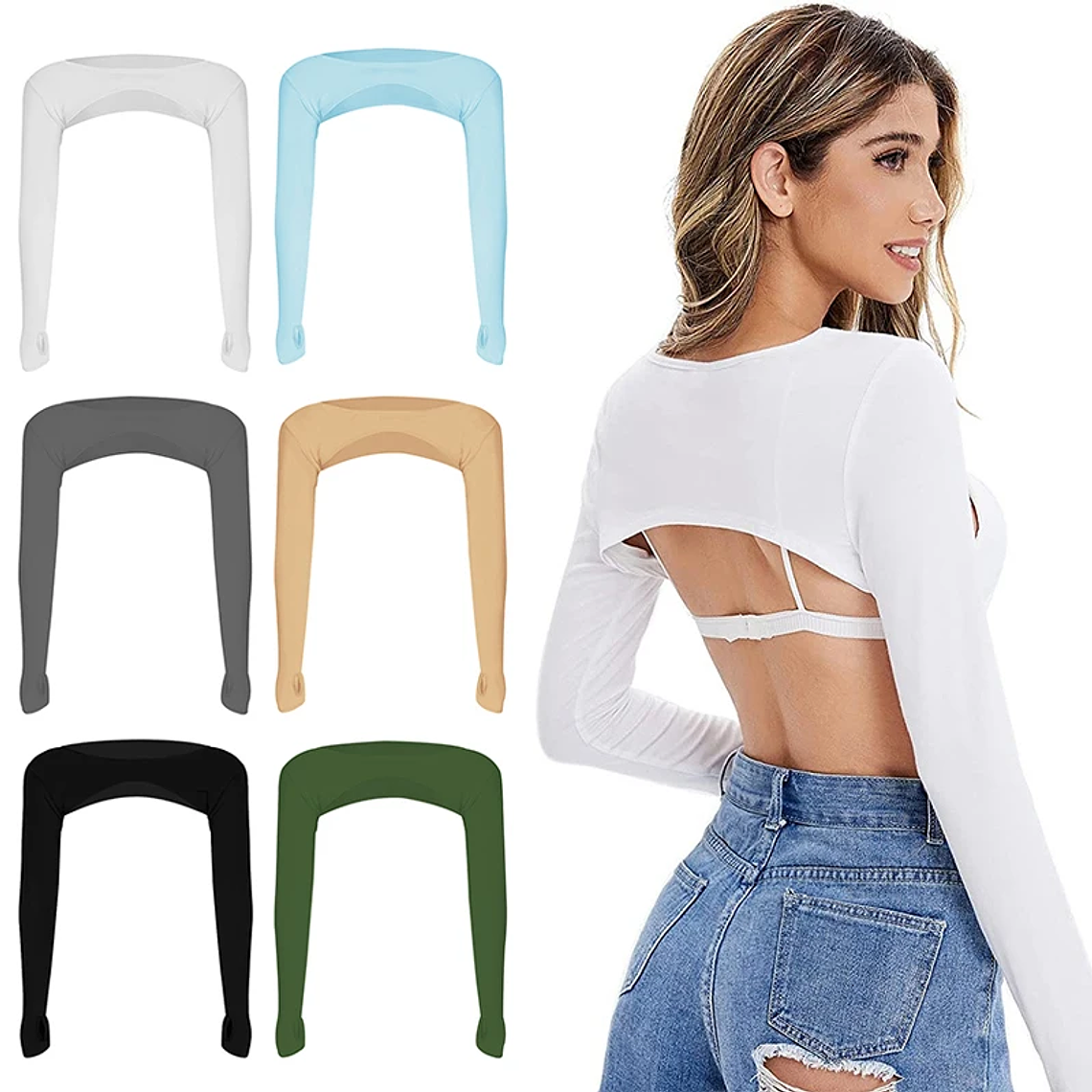 Top corto de manga larga para mujer, Top corto de entrenamiento para gimnasio, camisas recortadas de entrenamiento con frente abierto para Fitness y deportes, ultrafino y Sexy 5