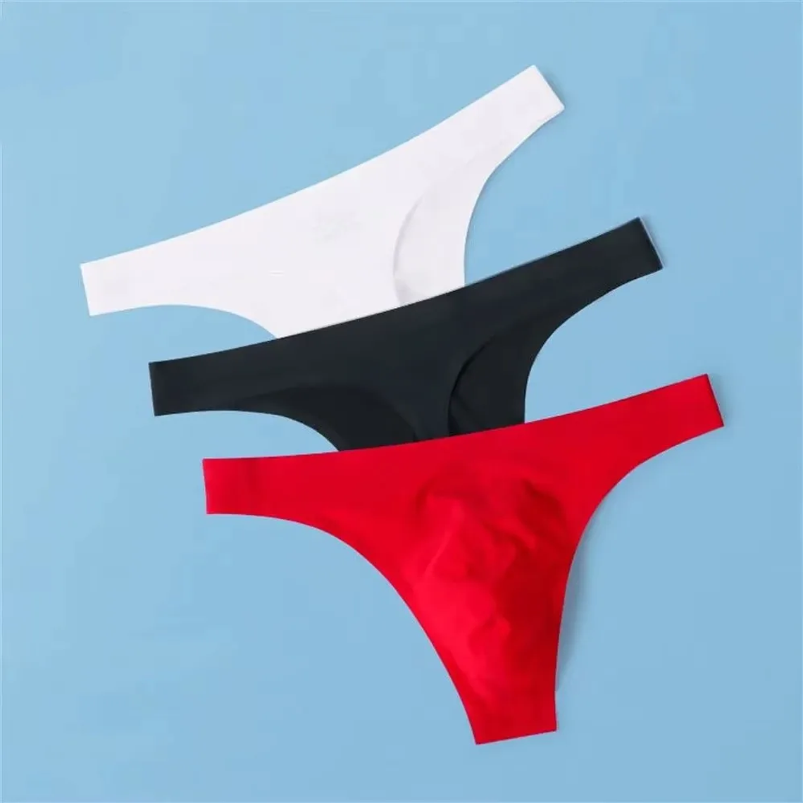 Ropa interior ultrafina convexa en U para hombre, Tanga con bolsa de seda helada, Tanga deportiva sin costuras para Fitness, cintura baja de talla grande, 3 uds. 1