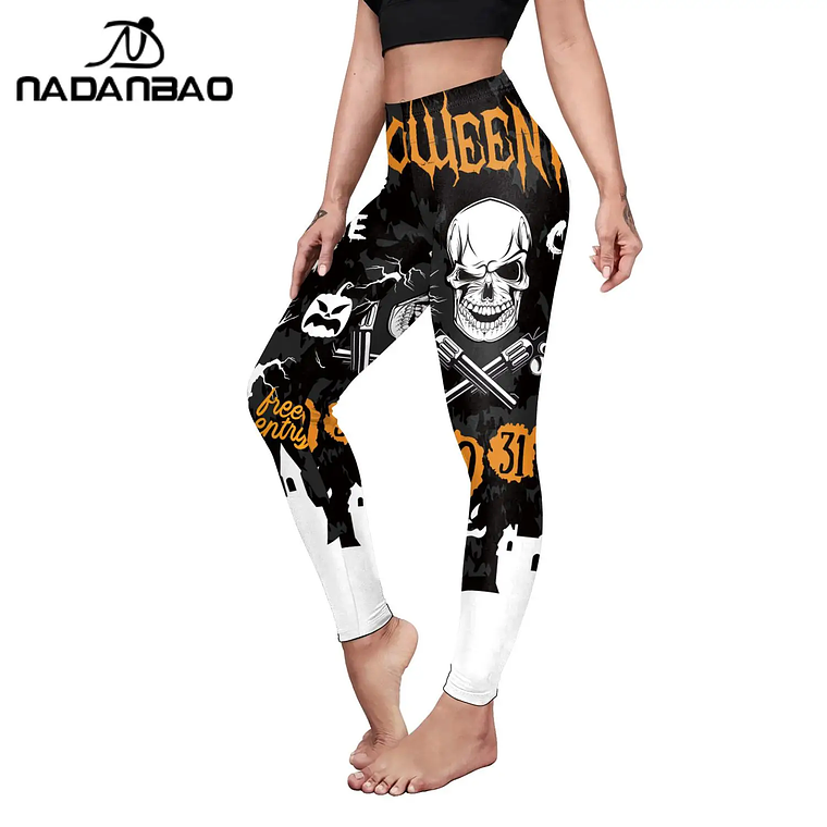 Nadanbao-mallas deportivas de Halloween para mujer, Leggings con estampado 3D Digital de Calavera, pantalones elásticos sexys, ajustados de cintura alta, novedad 3