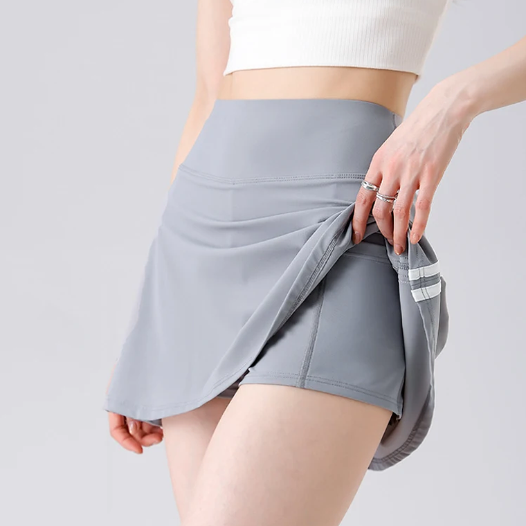 BIVIGAOS verano doble raya deporte tenis faldas cortas mujeres falso dos piezas estiramiento correr Fitness Golf A-line Yoga Mini falda 2