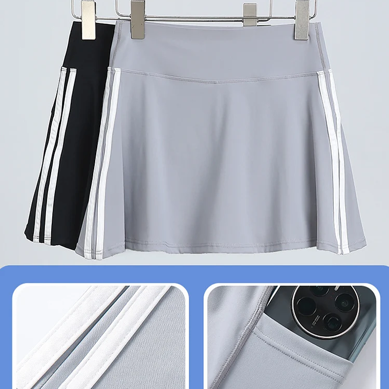 BIVIGAOS verano doble raya deporte tenis faldas cortas mujeres falso dos piezas estiramiento correr Fitness Golf A-line Yoga Mini falda 6