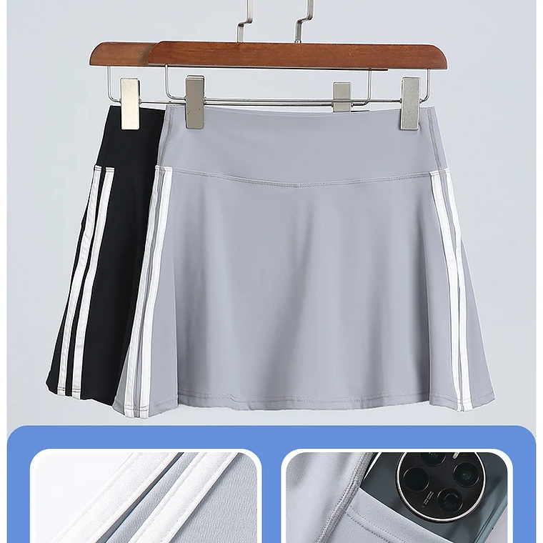 BIVIGAOS verano doble raya deporte tenis faldas cortas mujeres falso dos piezas estiramiento correr Fitness Golf A-line Yoga Mini falda 10