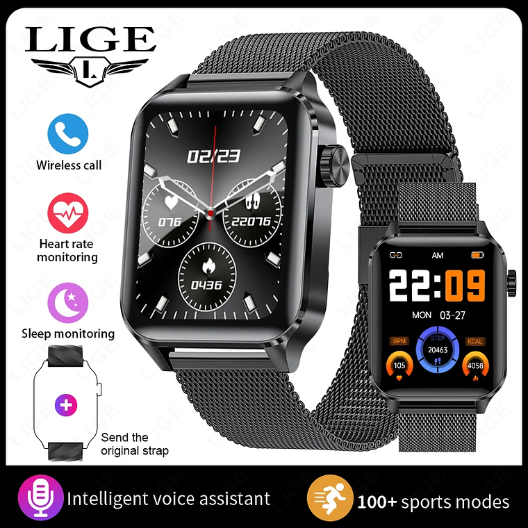 Reloj inteligente LIGE para hombres y mujeres, reloj inteligente deportivo de lujo con pantalla completamente táctil, resistente al agua, para Xiaomi, Huawei, Android, iOS, iPhone 10