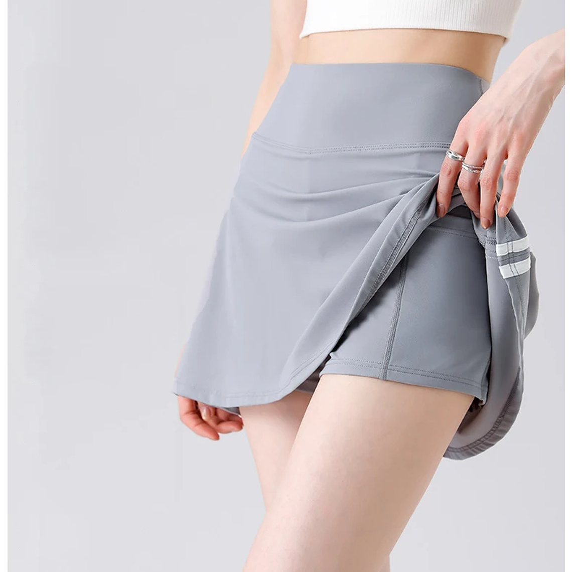 BIVIGAOS verano doble raya deporte tenis faldas cortas mujeres falso dos piezas estiramiento correr Fitness Golf A-line Yoga Mini falda 12