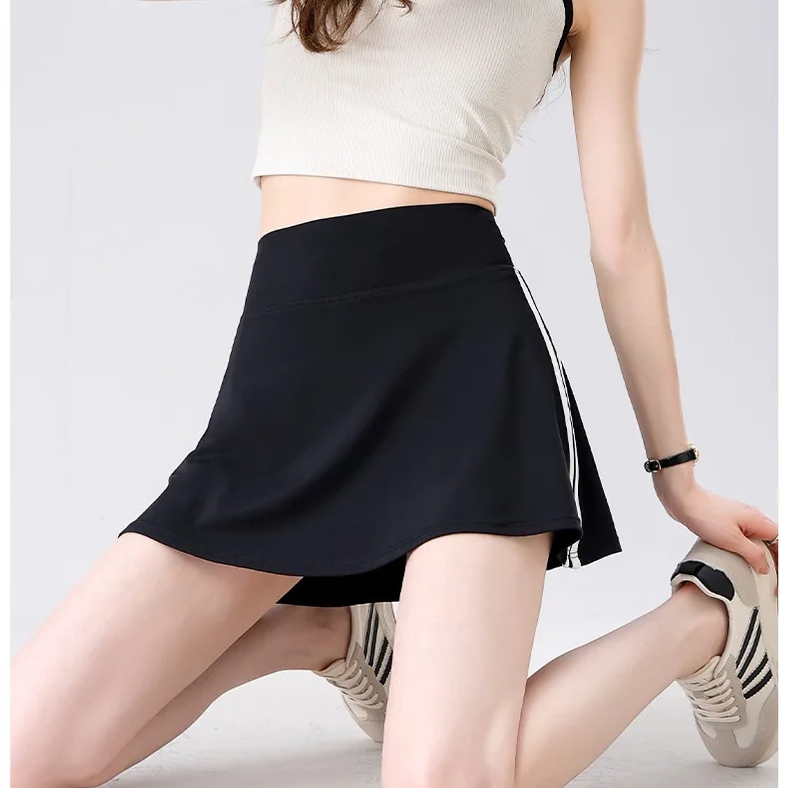 BIVIGAOS verano doble raya deporte tenis faldas cortas mujeres falso dos piezas estiramiento correr Fitness Golf A-line Yoga Mini falda 14