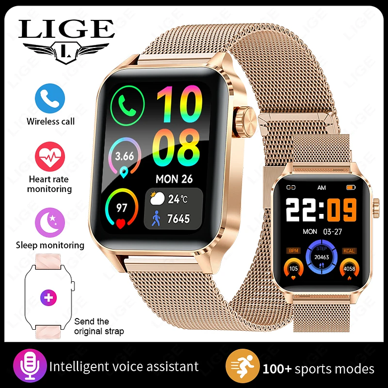 Reloj inteligente LIGE para hombres y mujeres, reloj inteligente deportivo de lujo con pantalla completamente táctil, resistente al agua, para Xiaomi, Huawei, Android, iOS, iPhone 12