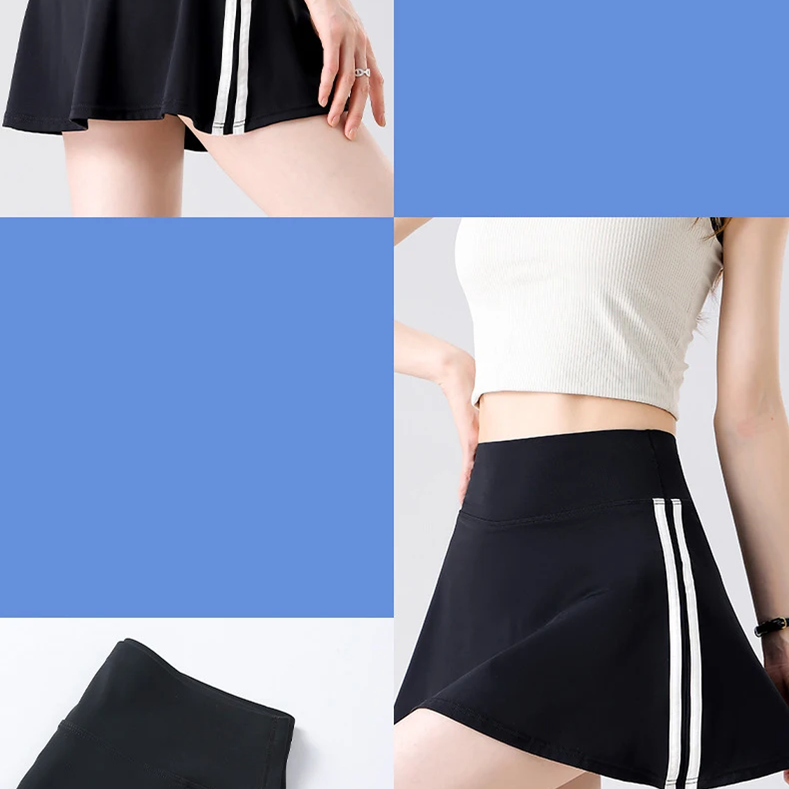 BIVIGAOS verano doble raya deporte tenis faldas cortas mujeres falso dos piezas estiramiento correr Fitness Golf A-line Yoga Mini falda 19