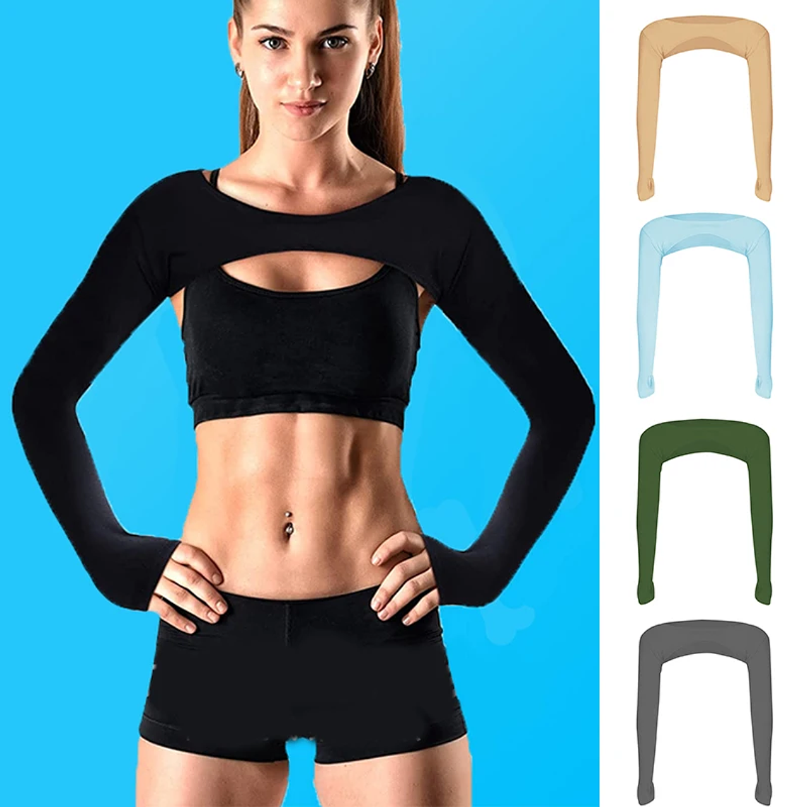 Top corto de manga larga para mujer, Top corto de entrenamiento para gimnasio, camisas recortadas de entrenamiento con frente abierto para Fitness y deportes, ultrafino y Sexy 18