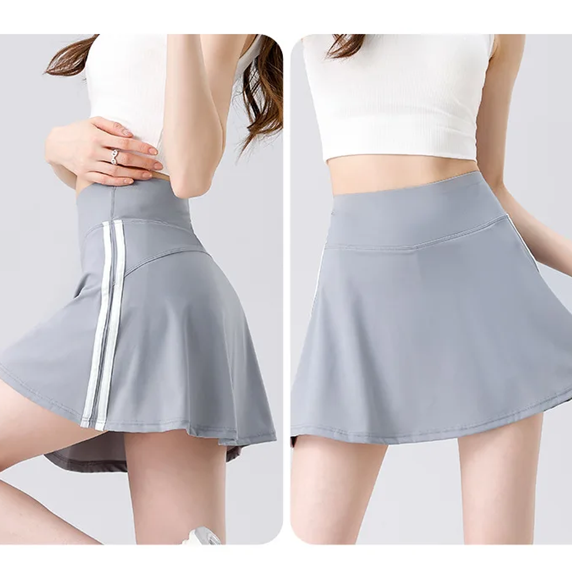 BIVIGAOS verano doble raya deporte tenis faldas cortas mujeres falso dos piezas estiramiento correr Fitness Golf A-line Yoga Mini falda 26