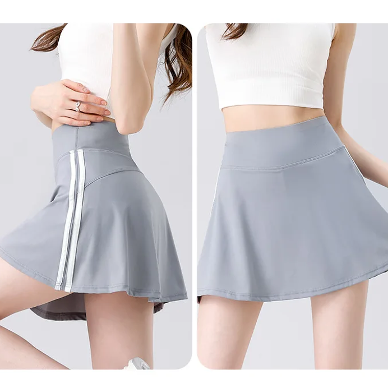 BIVIGAOS verano doble raya deporte tenis faldas cortas mujeres falso dos piezas estiramiento correr Fitness Golf A-line Yoga Mini falda 26