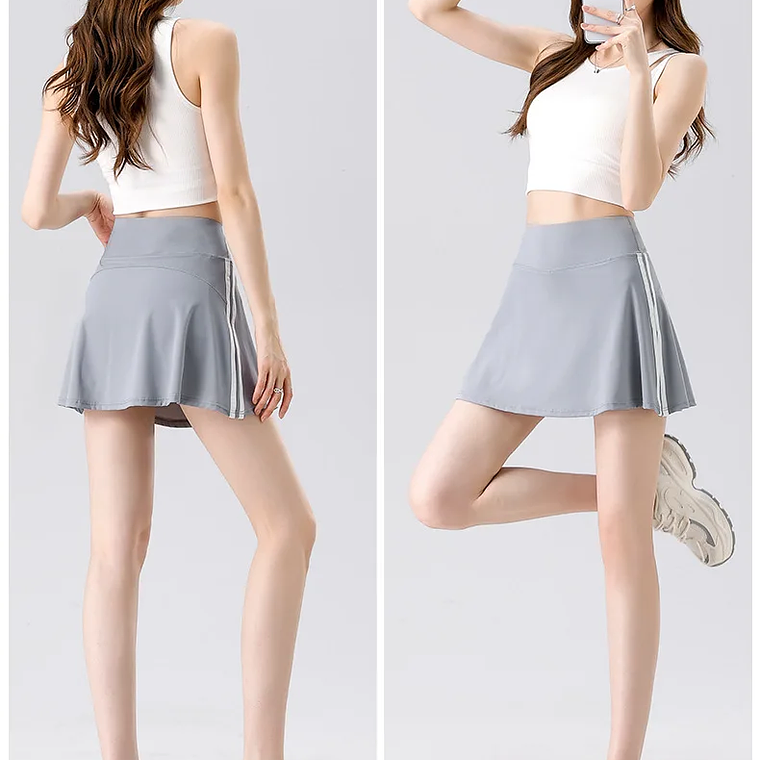 BIVIGAOS verano doble raya deporte tenis faldas cortas mujeres falso dos piezas estiramiento correr Fitness Golf A-line Yoga Mini falda 29