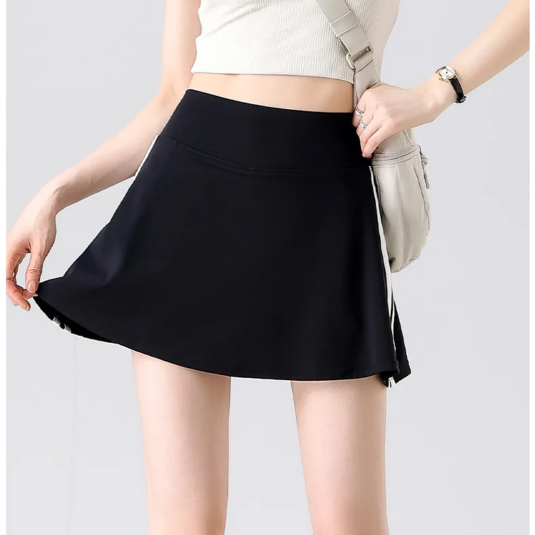BIVIGAOS verano doble raya deporte tenis faldas cortas mujeres falso dos piezas estiramiento correr Fitness Golf A-line Yoga Mini falda 30