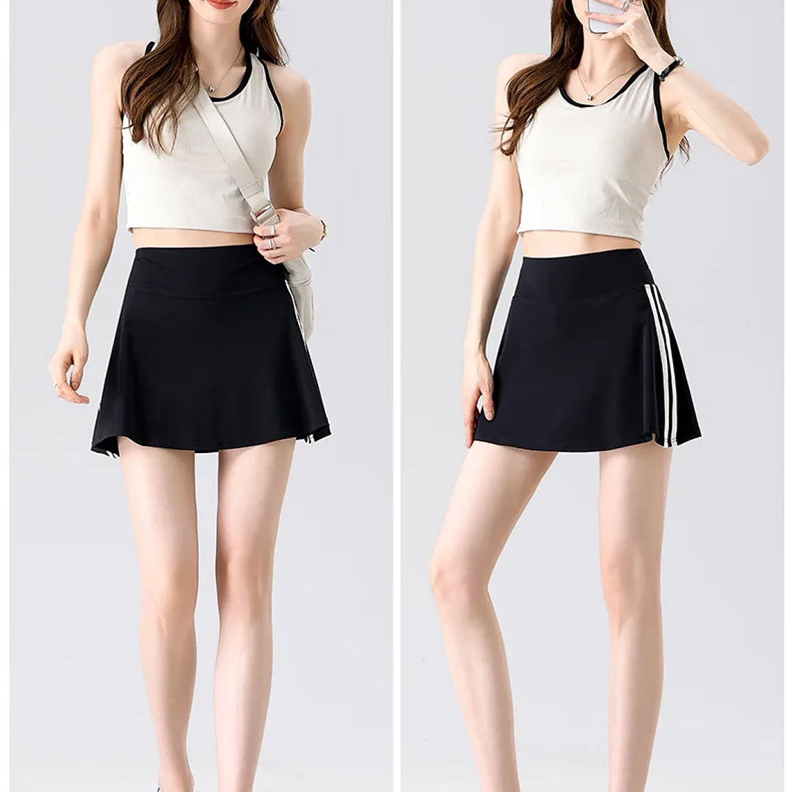 BIVIGAOS verano doble raya deporte tenis faldas cortas mujeres falso dos piezas estiramiento correr Fitness Golf A-line Yoga Mini falda 34