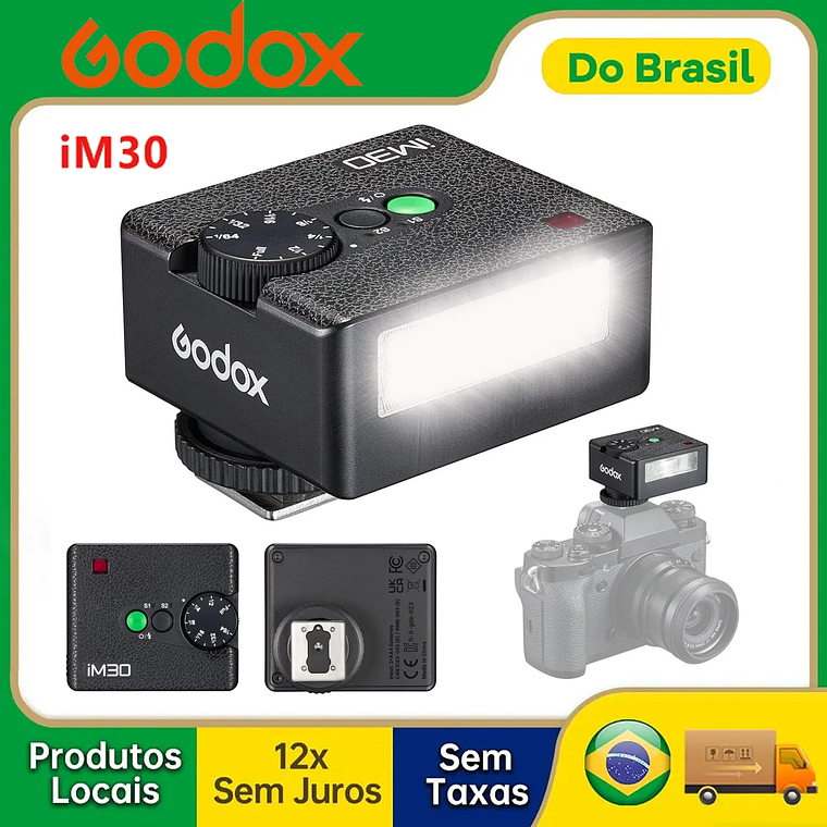【Do Brasil】Godox iM30 Mini cámara Flash para cámaras Canon Fuiji f1-230 Sony zv1 zve10 Ricoh gr3 Nikon Panasonic Olympus Pentax 1