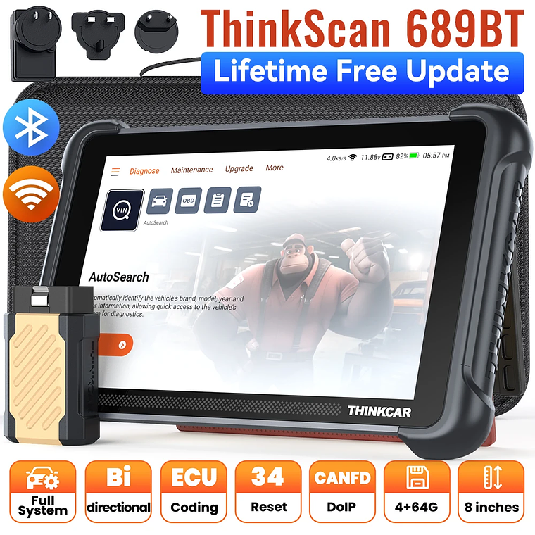 Programación de llaves THINKCAR THINKSCAN 689BT con KEY 101 Herramienta de diagnóstico automotriz Escáner OBD2 bidireccional Codificación de ECU CANFD DOIP 34 Restablecimiento completo Vida útil  1