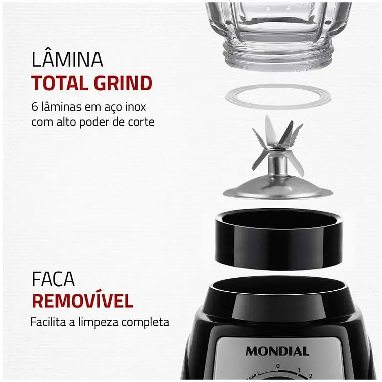 Licuadora de Vidrio Mondial Turbo L-1400 GI - 220V 6