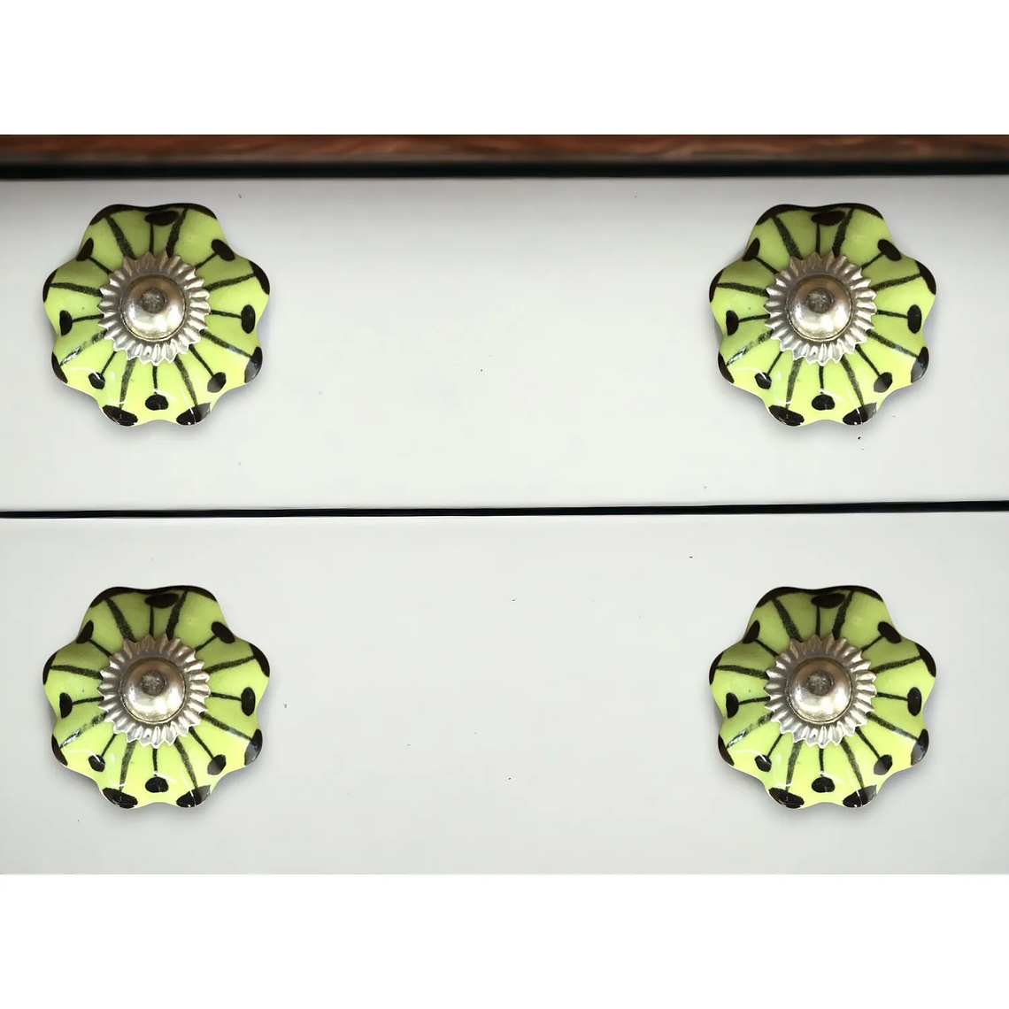 Set of Eight Lemon Black Silver Botanical Ceramic Drawer Pulls HMS Furniture Handles & Knobs 1