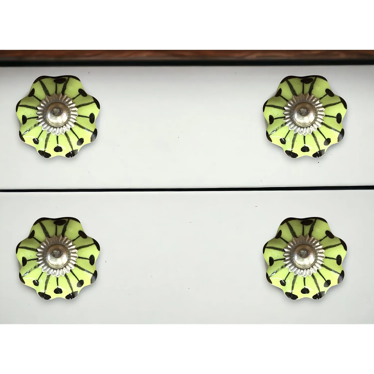 Set of Eight Lemon Black Silver Botanical Ceramic Drawer Pulls HMS Furniture Handles & Knobs 1