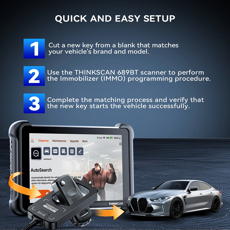Programación de llaves THINKCAR THINKSCAN 689BT con KEY 101 Herramienta de diagnóstico automotriz Escáner OBD2 bidireccional Codificación de ECU CANFD DOIP 34 Restablecimiento completo Vida útil  3