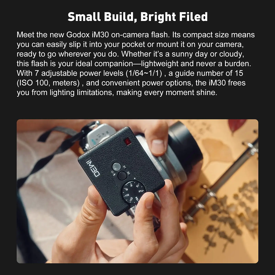 【Do Brasil】Godox iM30 Mini cámara Flash para cámaras Canon Fuiji f1-230 Sony zv1 zve10 Ricoh gr3 Nikon Panasonic Olympus Pentax 2