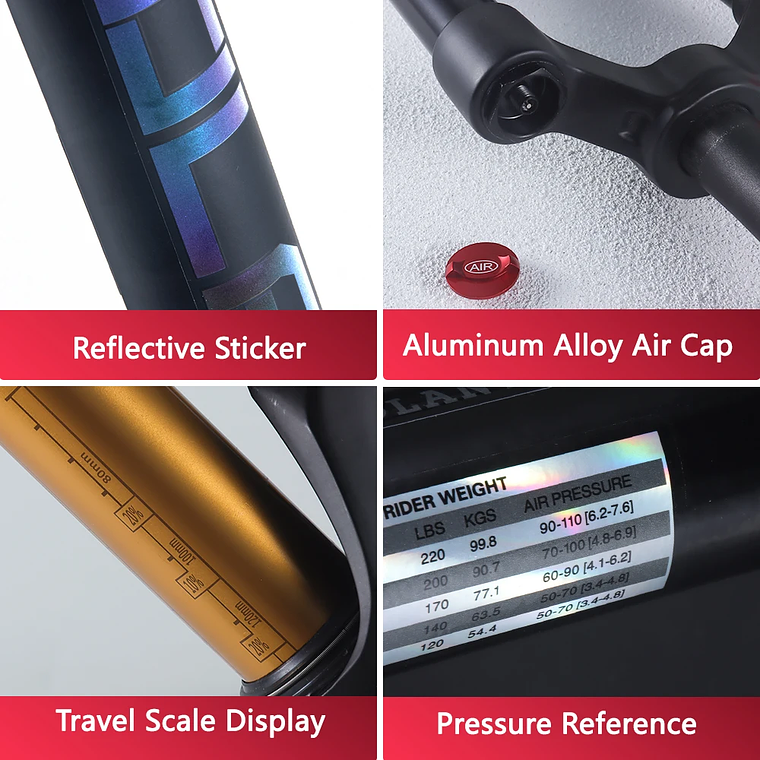 BOLANY R29 Horquilla de Bicicleta con Ajuste de Rebote Suspensión Delantera de Aire MTB 26/27.5/29 Pulgadas Recorrido de 120 mm Horquilla de 9x100mm Liberación Rápida Accesorios para Bicicletas Hor 2