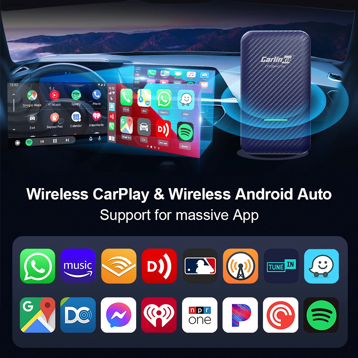 Carlinkit 4,0 CarPlay inalámbrico Android Auto cableado a adaptador inalámbrico para Vw Skoda Toyota Peugeot Kia Mazda IPhone teléfono Android 2