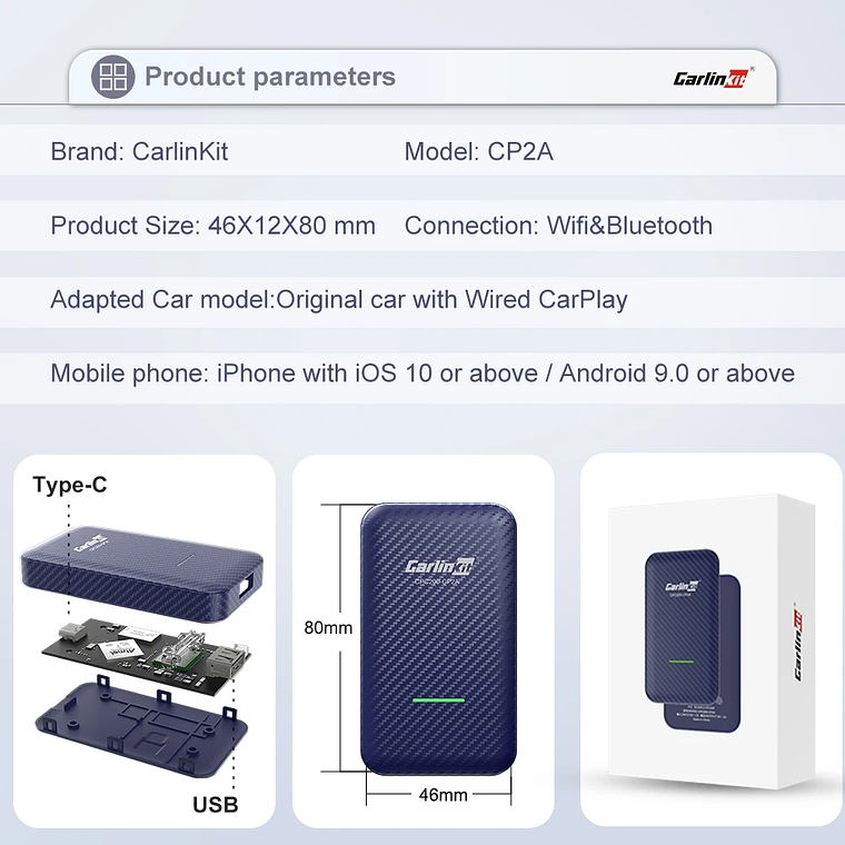 Carlinkit 4,0 CarPlay inalámbrico Android Auto cableado a adaptador inalámbrico para Vw Skoda Toyota Peugeot Kia Mazda IPhone teléfono Android 6